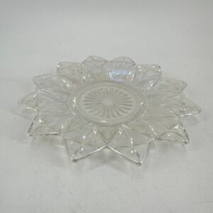 Vintage Iridescent Carnival Glass Sunburst Petal Plate Starburst Trinket Dish